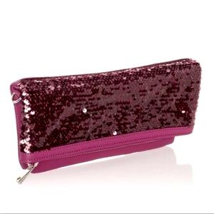 Thirty-One Forever Foldover Clutch in Crushed Berry Pebble w/ Sequins